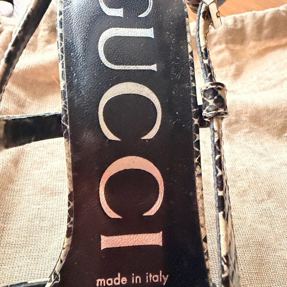 Gucci Beige and Black Python-Print Slingback Pumps - image 7